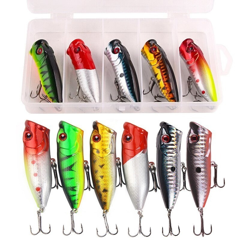 Fishing Lure Popper - 6pcs 6colors（opp bag）/5pcs 5color（with box） 6.5cm/10g